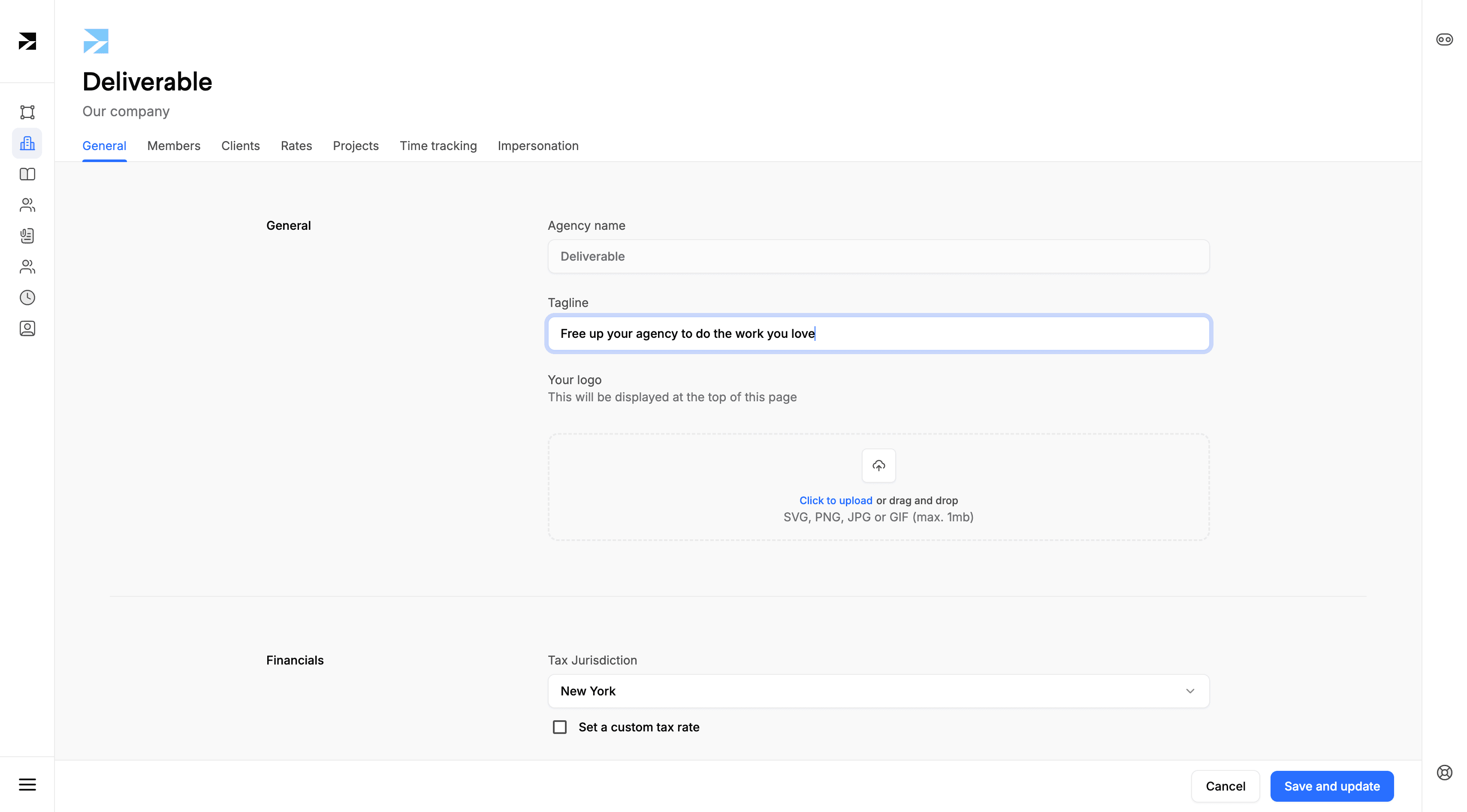 A screenshot of a project's agency general settings page