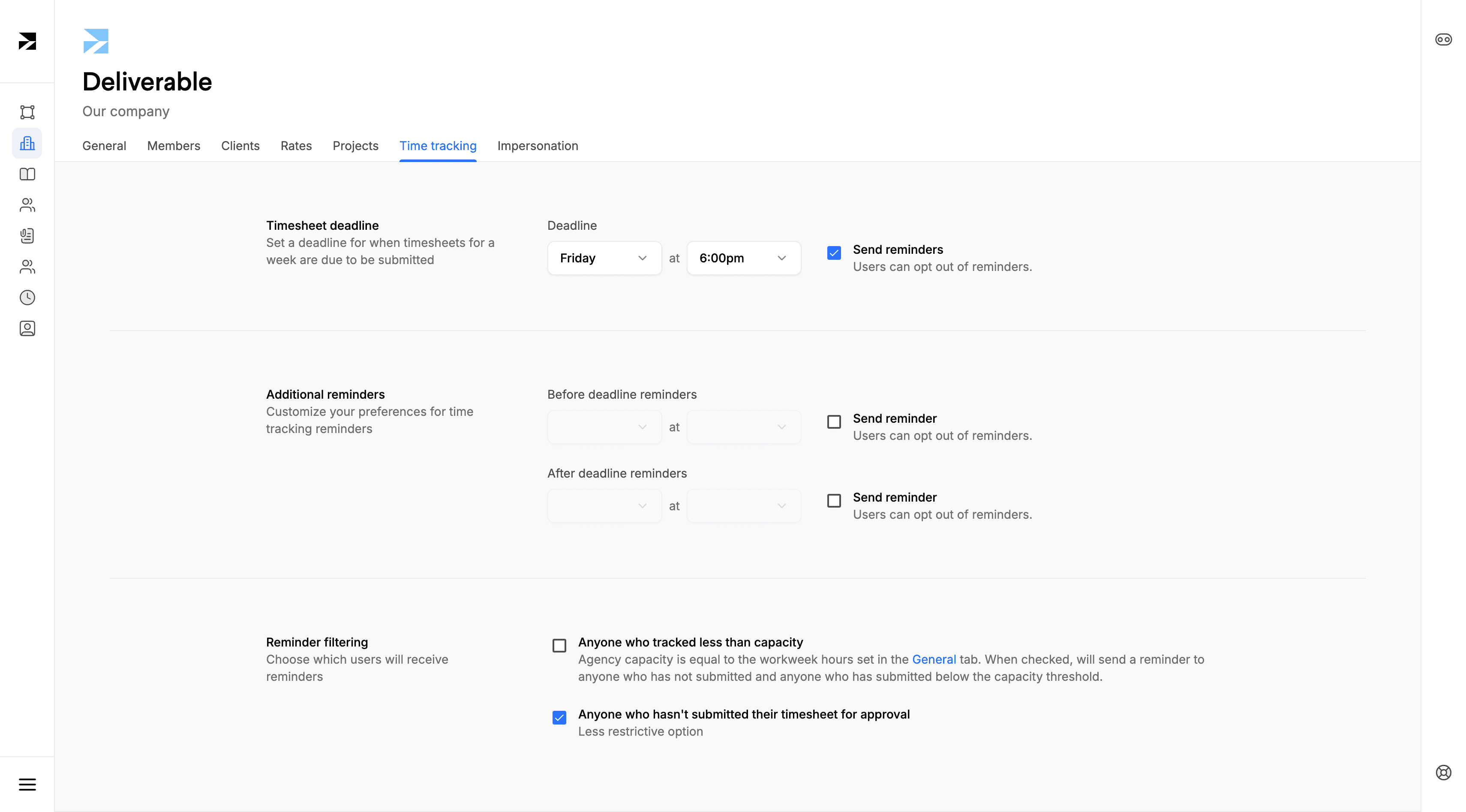 A screenshot of a project's agency time tracking settings page