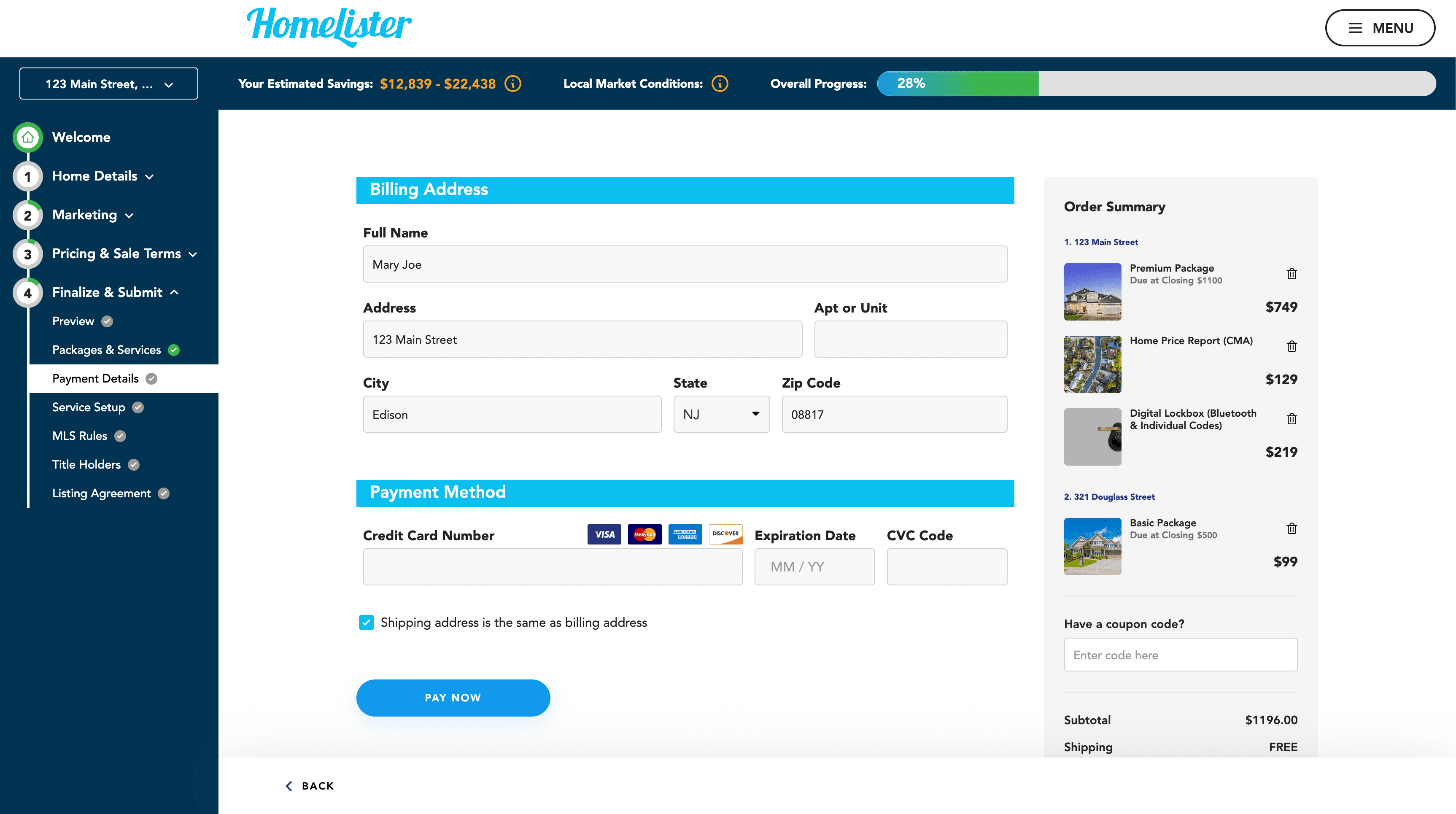 Screenshot of a Listing Flow page with multiple input types generated via the Form Builder