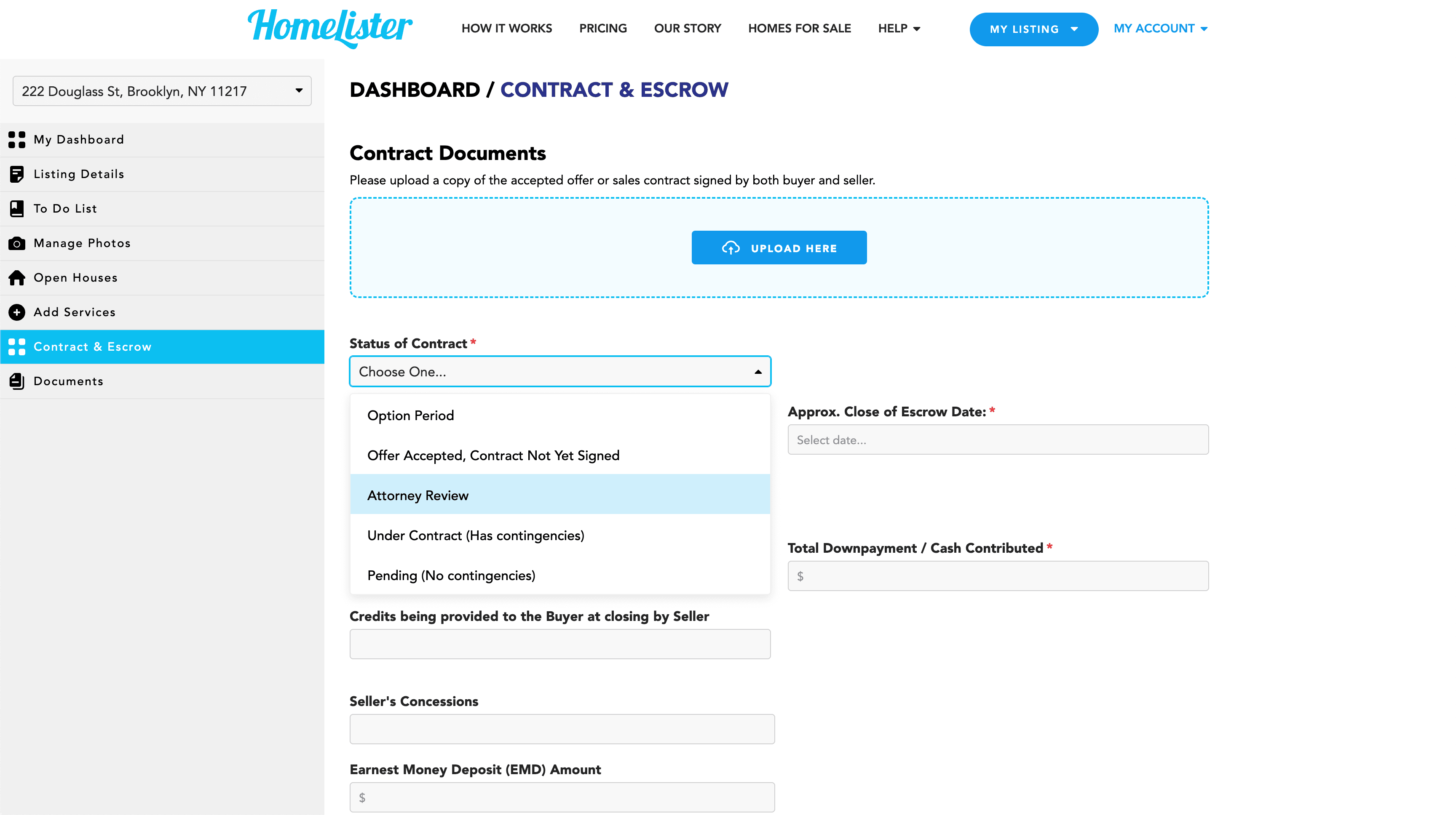 A screenshot of Escrow Documents History