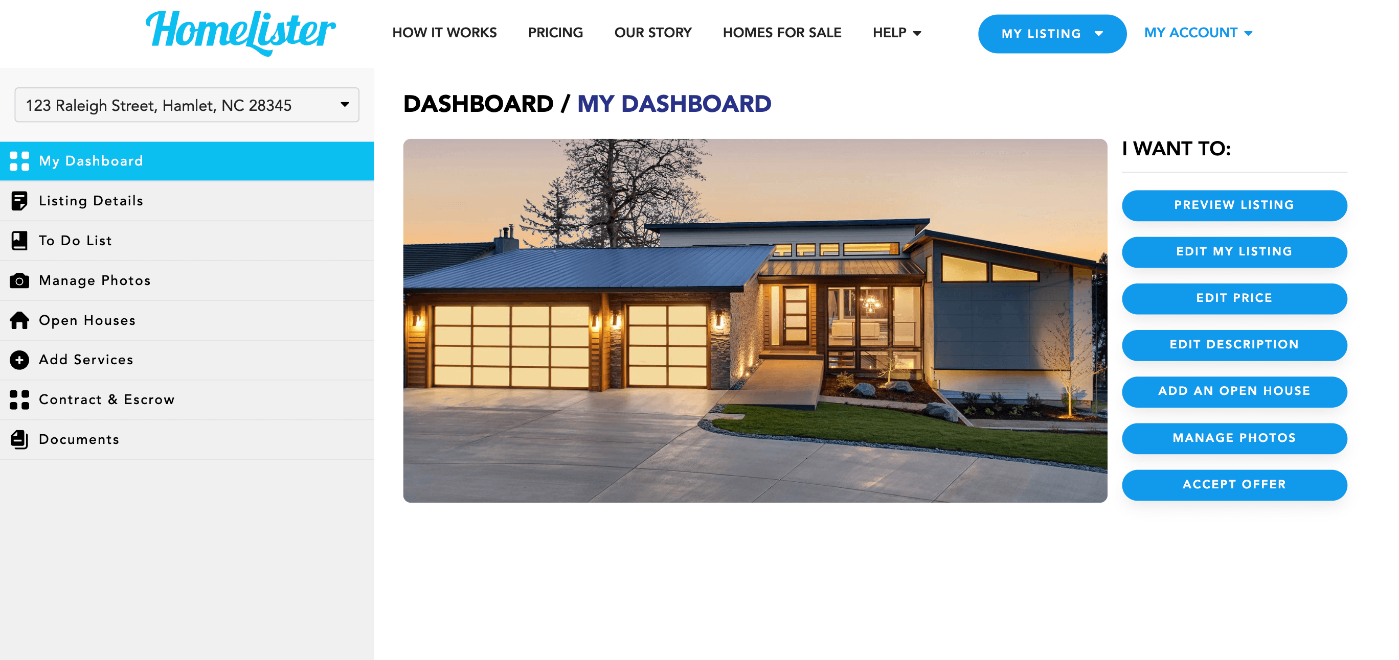 Screenshot of the My Listings Dashboard